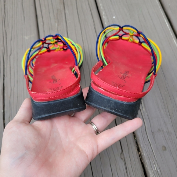 Vintage 90s y2k Rainbow Primary Elastic Strappy Caged Slingback Sandals 7 - Picture 6 of 9